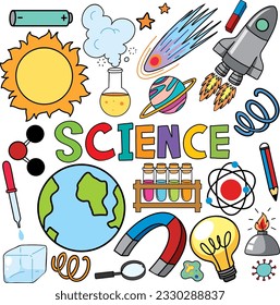 Colorful Science Objects and Icons Vector Set illustration