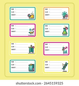 Colorful Science Themed Name Tags for Students. Notebook Labels.