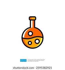 Colorful Scientific Icon of a Laboratory Flask Filled with Orange Liquid and Air Bubbles Rendering a Creative Chemistry Symbol