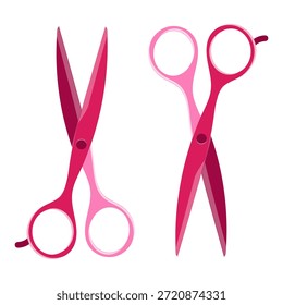 Ilustración de tijeras coloridas aisladas en blanco. Diseño de Plantilla de Ilustración vectorial de color plano accesorio de corte de tijera de papel afilado