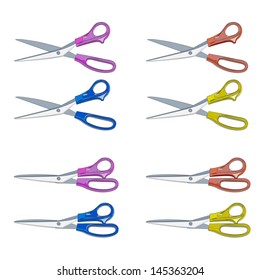 Colorful scissors isolated on white. Vector design