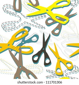 colorful scissors on white background  seamless pattern