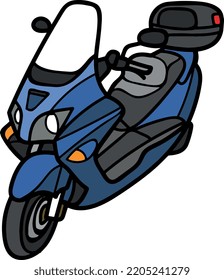 Motocicleta de nuevo closeup colorido vector o ilustración dibujar 3d vieja motocicleta de vehículo de transporte de scooter e-scooter.
