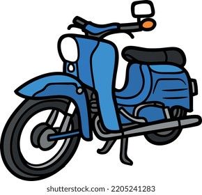 Motocicleta de nuevo closeup colorido vector o ilustración dibujar 3d vieja motocicleta de vehículo de transporte de scooter e-scooter.
