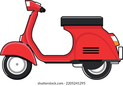 Motocicleta de nuevo closeup colorido vector o ilustración dibujar 3d vieja motocicleta de vehículo de transporte de scooter e-scooter.
