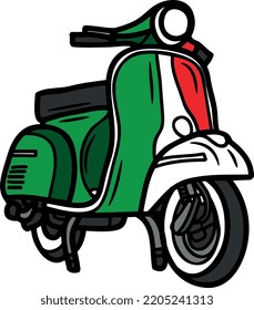 Motocicleta de nuevo closeup colorido vector o ilustración dibujar 3d vieja motocicleta de vehículo de transporte de scooter e-scooter.
