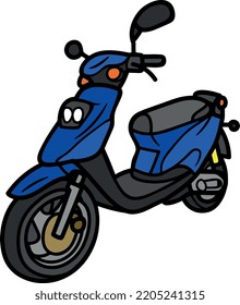 Motocicleta de nuevo closeup colorido vector o ilustración dibujar 3d vieja motocicleta de vehículo de transporte de scooter e-scooter.
