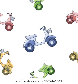 Colorful scooter seamless pattern illustration 