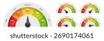 Colorful score meter of customer satisfaction levels from low to high with emoji faces and gradient from red to green. Quality and feedback indicator vector