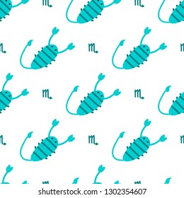 Colorful scorpio zodiac sign vector seamless pattern background.