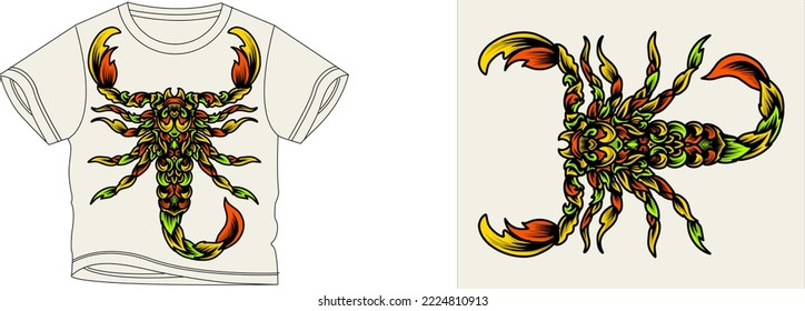 colorful scorpion t-shirt design background color is a white and t-shirt color is a white beautiful color and beautiful design