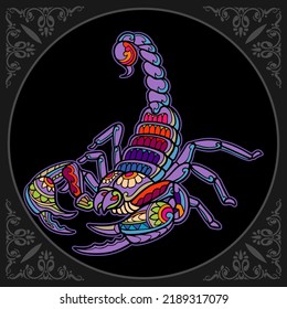 Colorful Scorpion zentangle arts isolated on black background