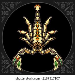 Colorful Scorpion zentangle arts isolated on black background