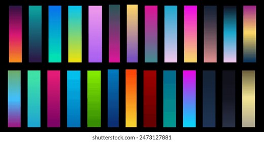 Colorful screen gradient background template set. Bundle of vibrant color gradation. Various color combination graphic element.