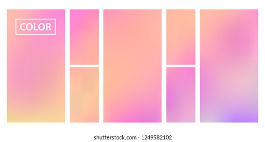 Colorful screen gradient set with modern abstract backgrounds. Beautiful fluid cover for poster, banner, flyer and presentation. Template with screen gradient set for screens and mobile app.Soft color