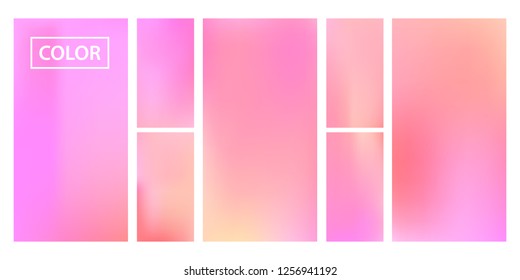 Colorful screen gradient set with modern abstract backgrounds. Beautiful fluid cover for poster, banner, flyer and presentation. Template with screen gradient set for screens and mobile app.Soft color
