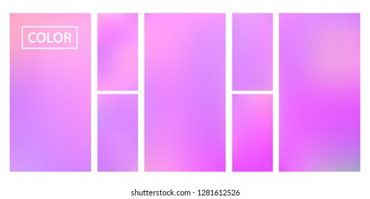 Colorful screen gradient set with modern abstract backgrounds. Beautiful fluid cover for poster, banner, flyer and presentation. Template with screen gradient set for screens and mobile app.Soft color