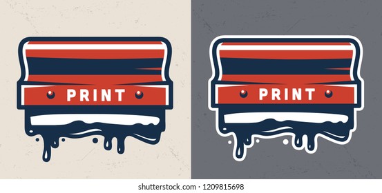 Colorful screen printing squeegee concept on dark and light gray backgrounds isolated vector illustration