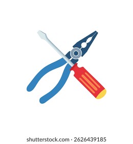 Colorful Screwdriver and Pliers Icon on White Background - Tool Illustration