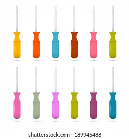 Colorful Screwdrivers Set Isolated on White Background 