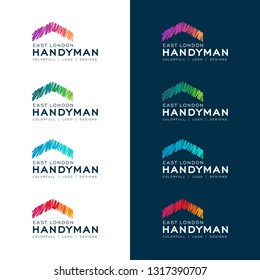 Colorful Scribble Attic or Rooftop House Logo Icon, Handyman logo brand