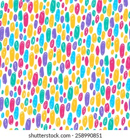 Colorful scribble doodle dots seamless pattern. Party hand drawn background.