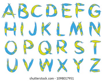 Colorful scribble font.