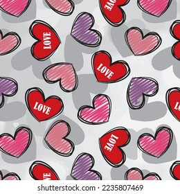 Colorful scribble hearts pattern decorative wallpaper