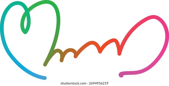 Forma de corazón garabateado colorido con una línea de onda que fluye entre dos mitades de arte de símbolo de amor