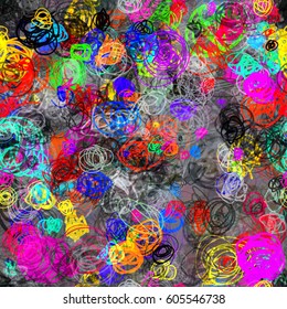 Colorful scribbles. Abstract seamless texture. Hand drawn curved stripes.