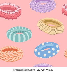 Colorful scrunchies pattern, hair tie seamless design with scrunchy elements, cute wallpaper, girly background.
