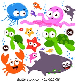 Colorful sea animals collection. Vector illustration