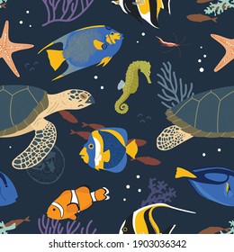 Colorful Sea Animals Seamless Pattern