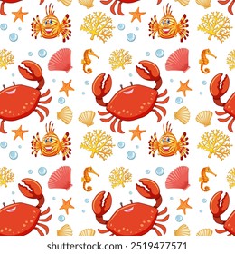 Colorful sea creatures and coral illustration