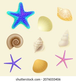 Colorful Sea Creatures Vector Icon Set