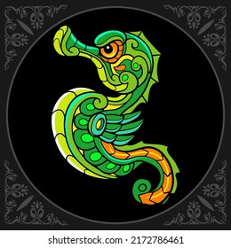 Colorful sea horse zentangle arts. isolated on black background