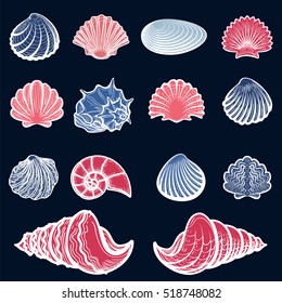 Colorful sea shells set. Sketched shells collection vector