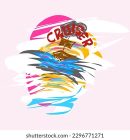 Colorful sea ship abstract illustration for logo, book cover poster and sticker.  cruiser. ship in the sun illustration. 