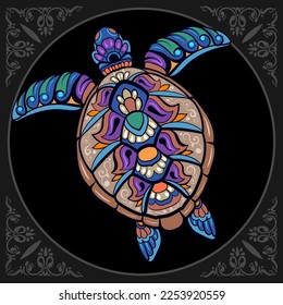 Colorful Sea turtle mandala arts isolated on black background