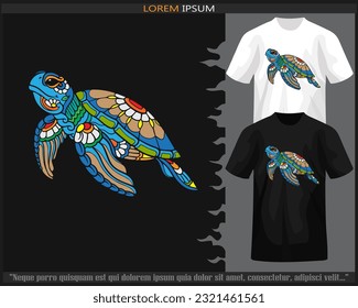 Colorful sea turtle mandala arts isolated on black and white t shirt. svg