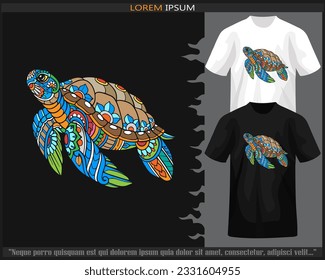 Colorful sea turtle mandala arts isolated on black and white t shirt. svg