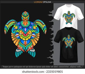 Colorful Sea turtle mandala arts isolated on black and white t shirt. svg