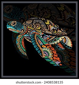 Colorful Sea turtle mandala arts. svg
