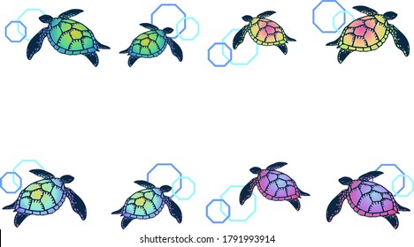 Colorful sea turtle ornament frame