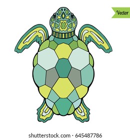 Colorful sea turtle vector isolated on white.