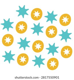 Colorful sea urchins pattern set with turquoise starbursts and yellow circle icons
