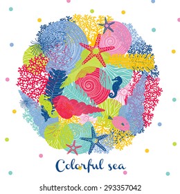 Colorful sea. Vector illustration. Cute postcard.