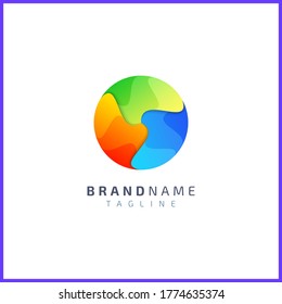 Colorful Sea Waves in circle shape. Logo design with Beautiful gradient