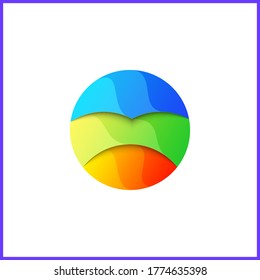 Colorful Sea Waves in circle shape. Logo design with Beautiful gradient