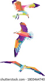 Colorful Seagulls pop art illustration. Creative animals art